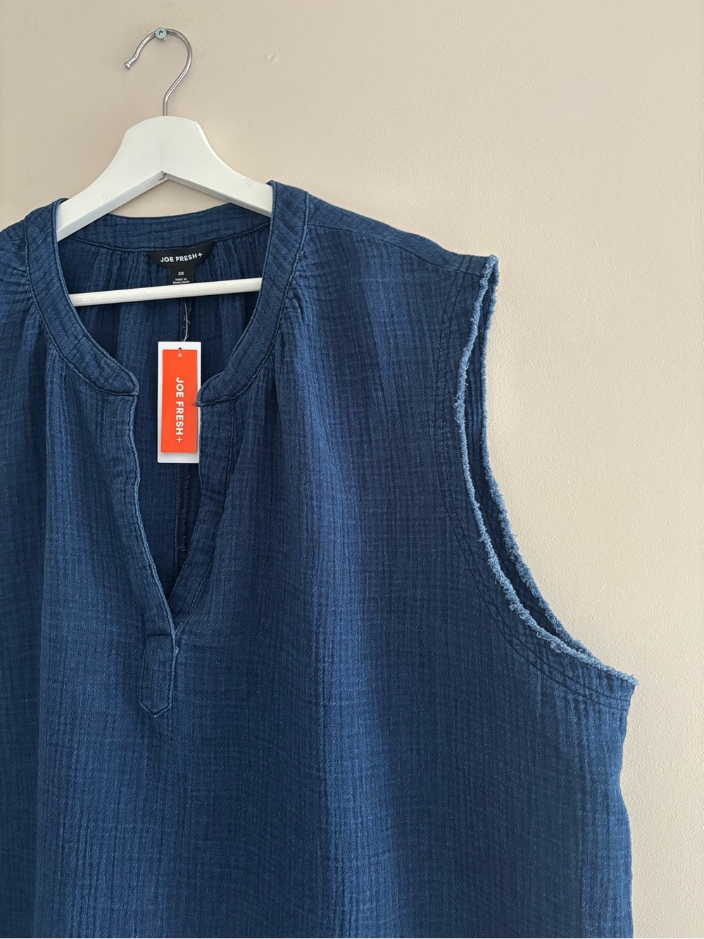 NWT Joe Fresh Women’s Size 2X Dark Blue V-Neck Tank 100% Cotton Casual Top - Picture 6 of 16